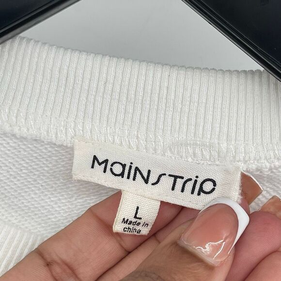 Mainstrip White Cropped Sweatshirt Sequin Star Patches Sleeves Size Large - Picture 4 of 8